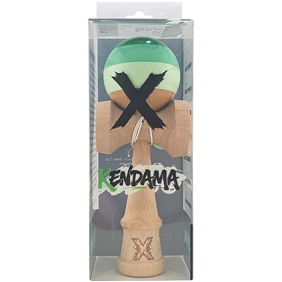 Kendama X Originala, Profesionala, Super Sticky din Lemn, 18 cm, Verde Mix