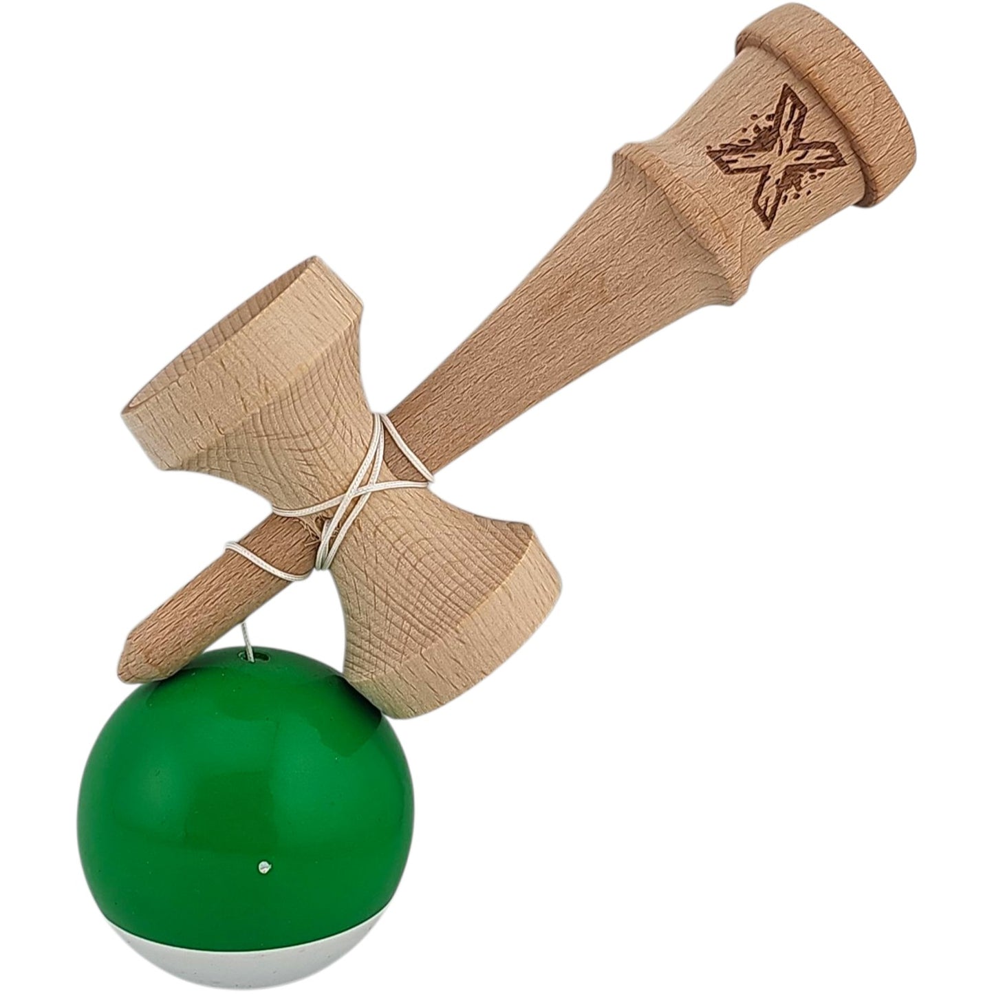 Jucarie Kendama X Originala, Profesionala, Super Sticky din Lemn, 18 cm, pentru Copii si Adulti, Verde inchis/Alb