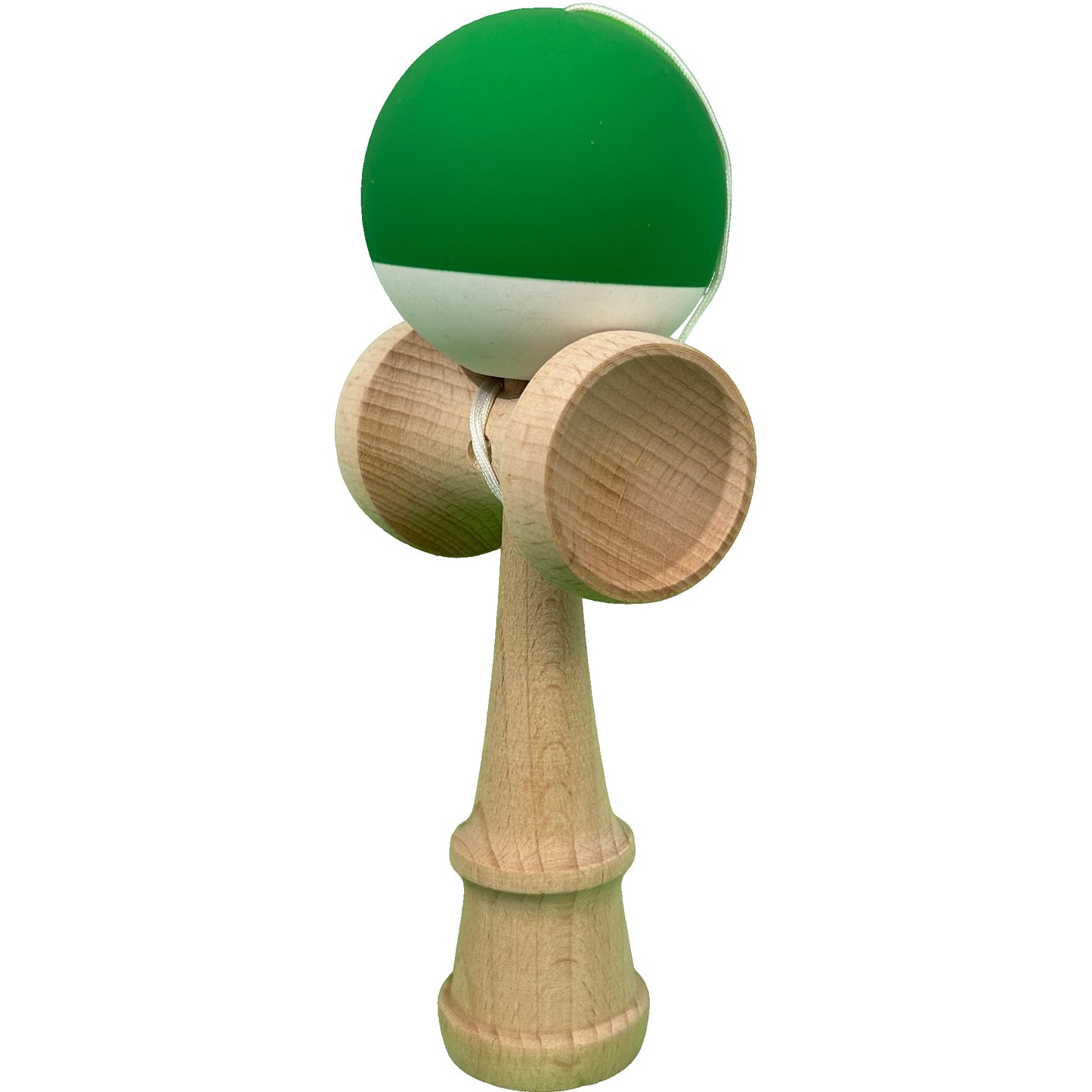 Jucarie Interactiva Kendama Profesionala, din Lemn, 18 x 7 x 6 cm, Joc de Indemanare pentru Copii si Adulti, Bicolor Verde Alb
