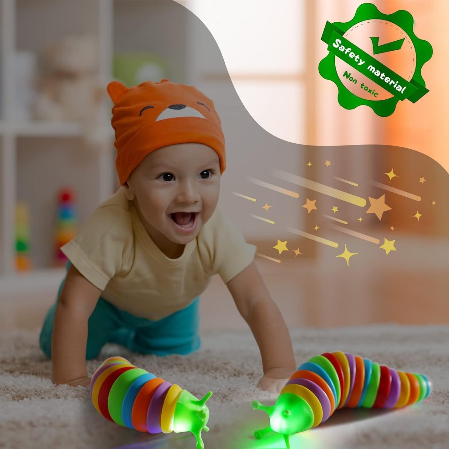 Jucarie Senzoriala Antistres, Fidget Toys, Omida Curcubeu, 18.6 cm, Functie de Luminat, +3 Ani, Multicolor