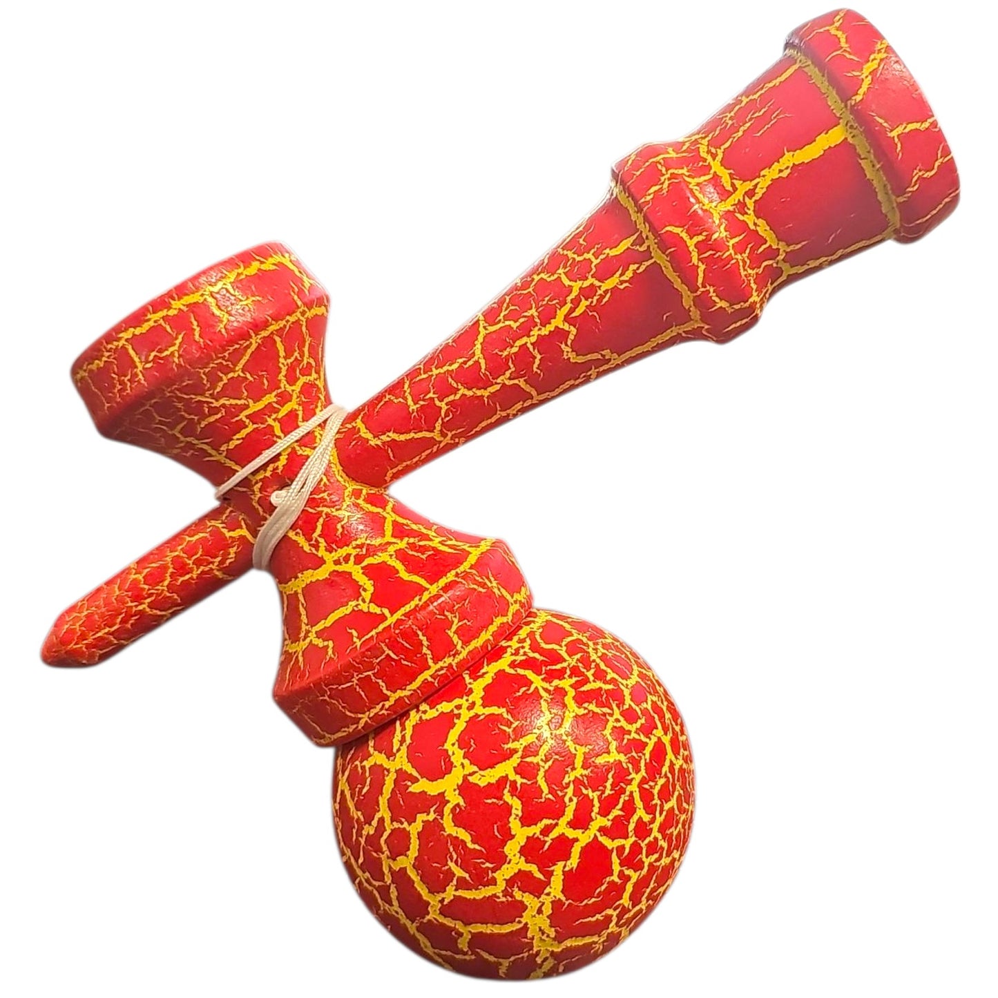 Kendama X Originala, Profesionala, Cracked, din Lemn, 18 cm, Rosu/Galben