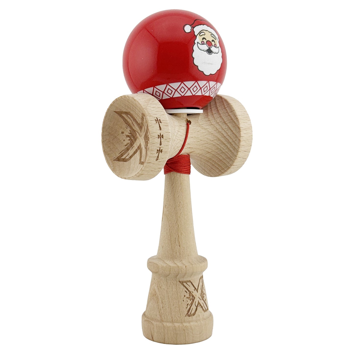Kendama X Originala, Profesionala,Christmas Edition, Super Sticky cu Cupe Mari KING SIZE V3, Rulment Metalic si Gaura in Baza, din Lemn 18 cm, Ata 55 cm
