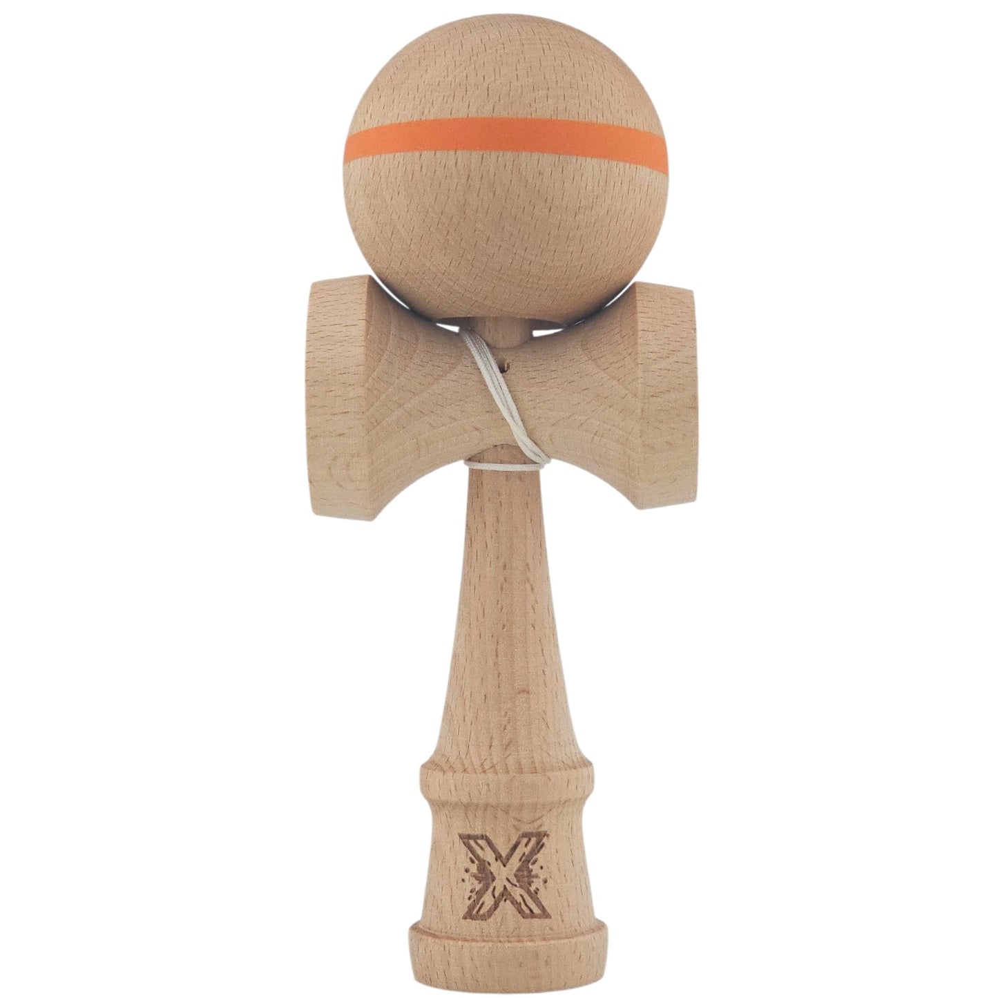 Kendama X Originală, Profesională, din Lemn, 18 cm Model cu Dunga, Portocaliu