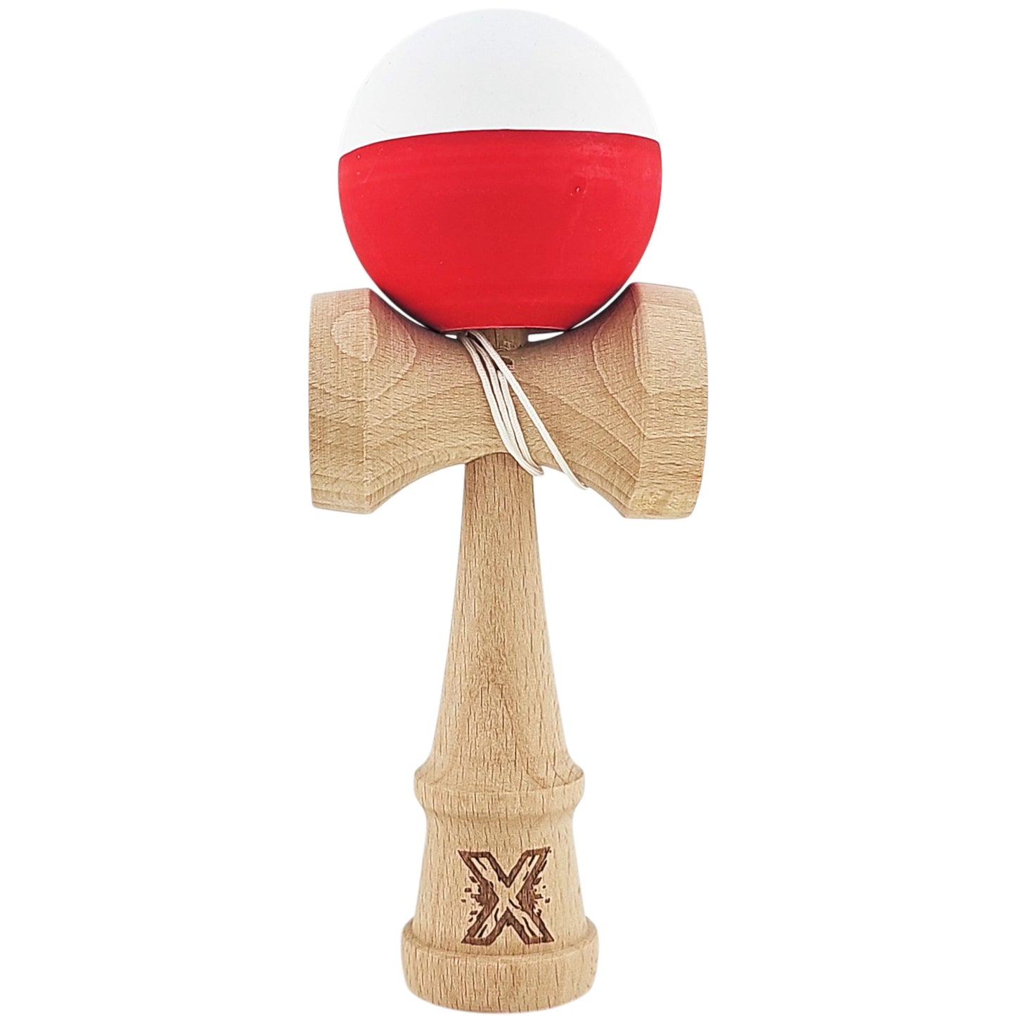 Kendama X Originala, Profesionala, din Lemn, Rubber Grip, 18 cm, Alb/Rosu