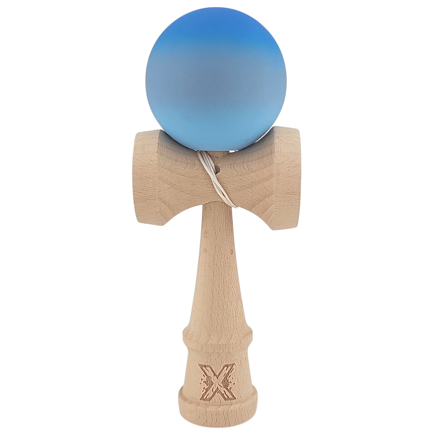 Kendama X Originala, Profesionala, din Lemn, Rubber Grip, 18 cm, Albastru/Gri/Bleu