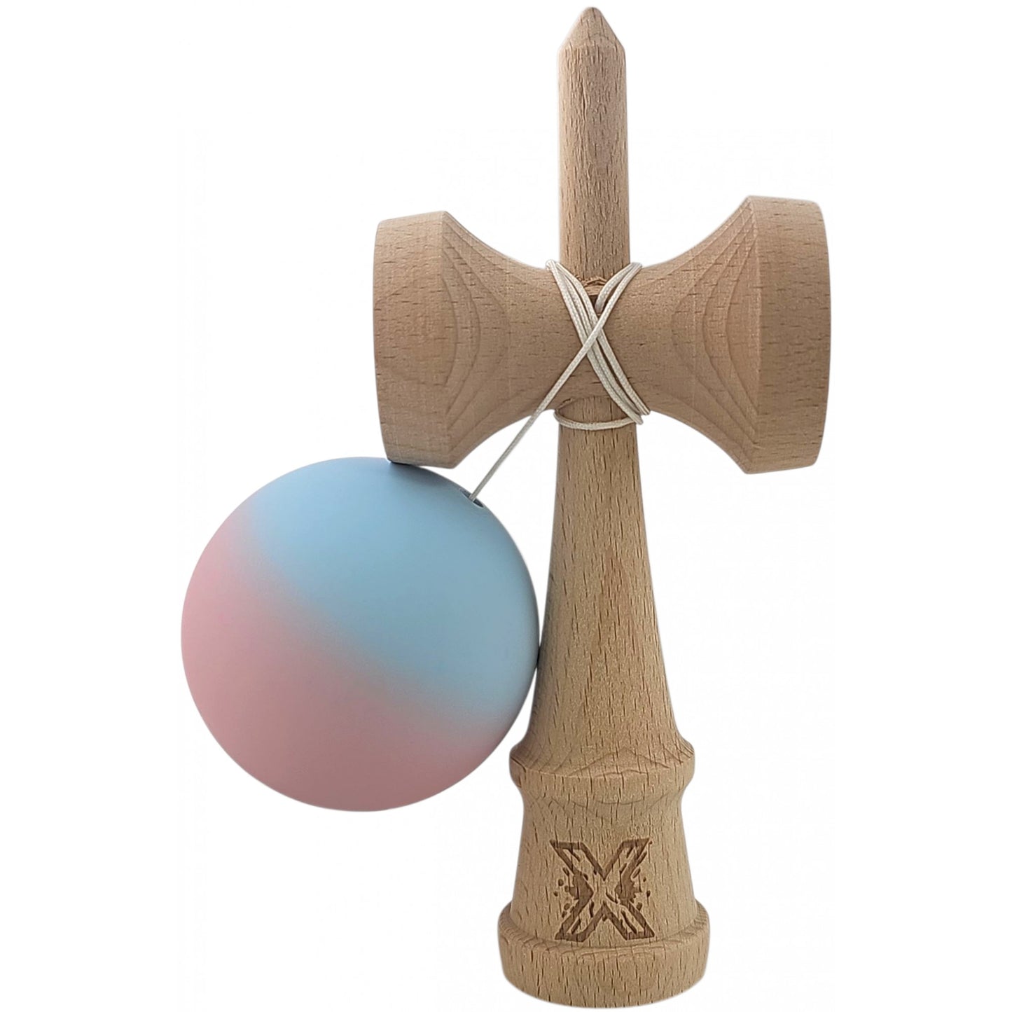 Kendama X Originala, Profesionala, din Lemn, Rubber Grip, 18 cm, Albastru/Lila