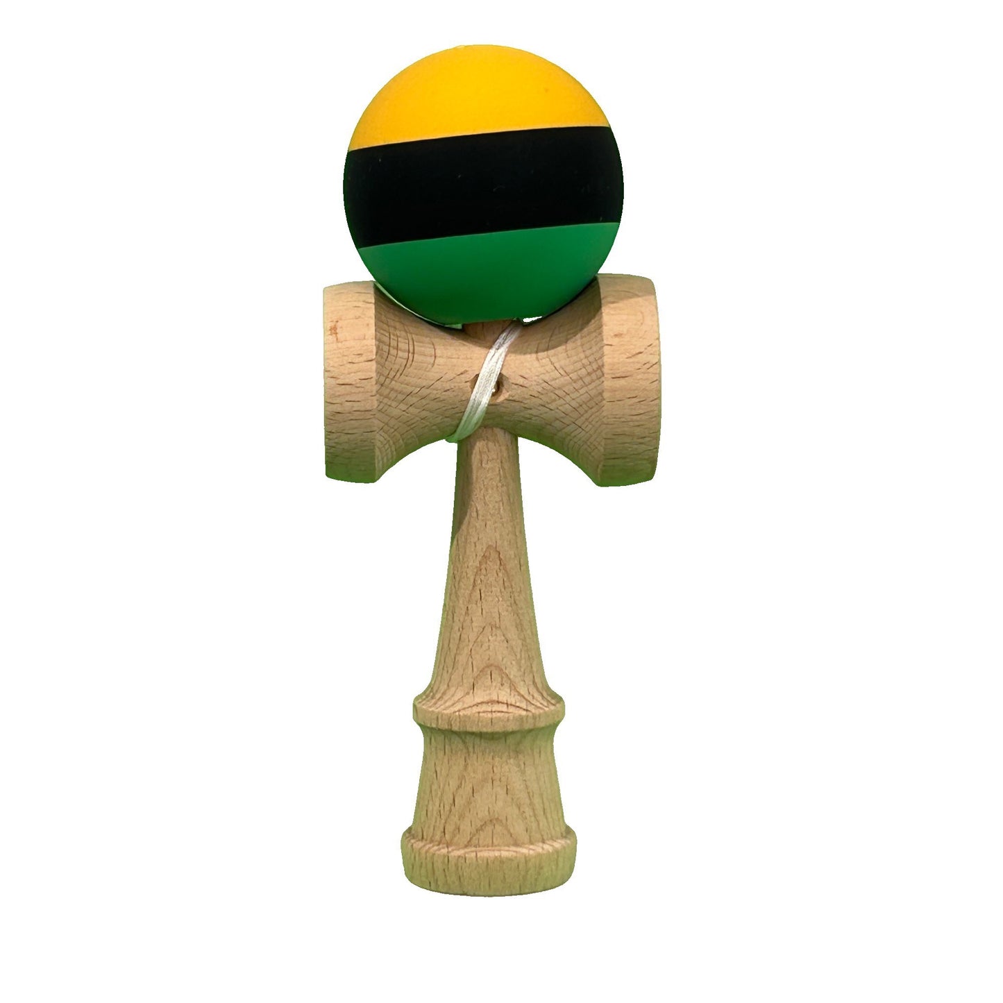 Kendama X Originala, Profesionala, din Lemn, Rubber Grip, 18 cm, Galben/Negru/Verde