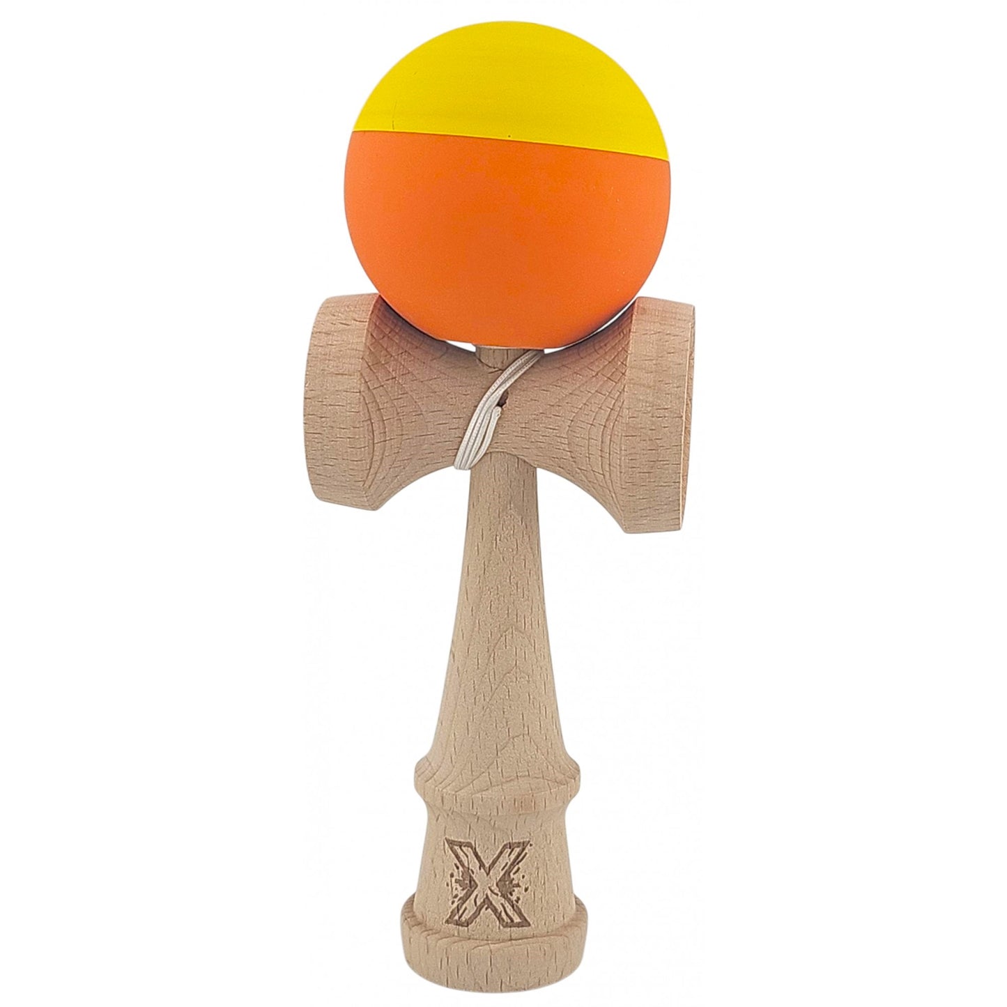 Kendama X Originala, Profesionala, din Lemn, Rubber Grip, 18 cm, Galben/Portocaliu