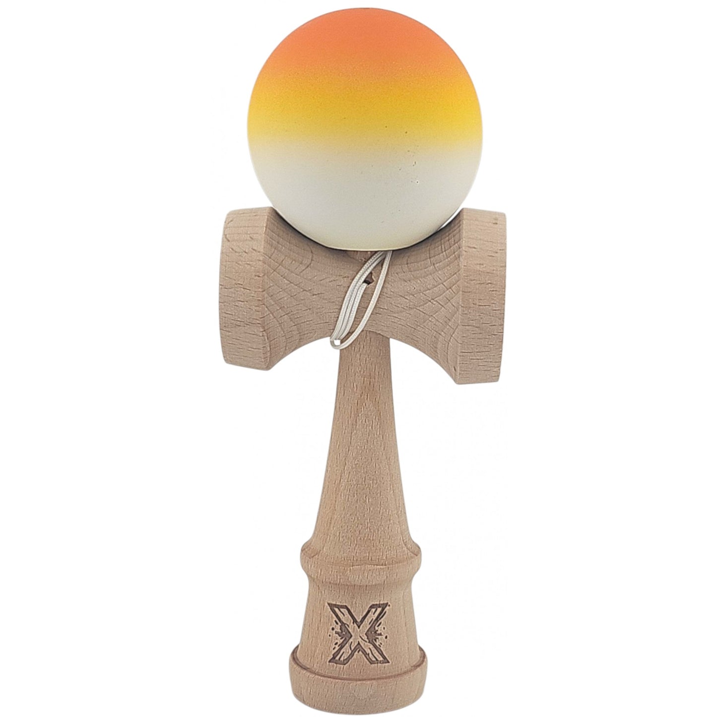 Kendama X Originala, Profesionala, din Lemn, Rubber Grip, 18 cm, Gradient Rosu Galben Alb