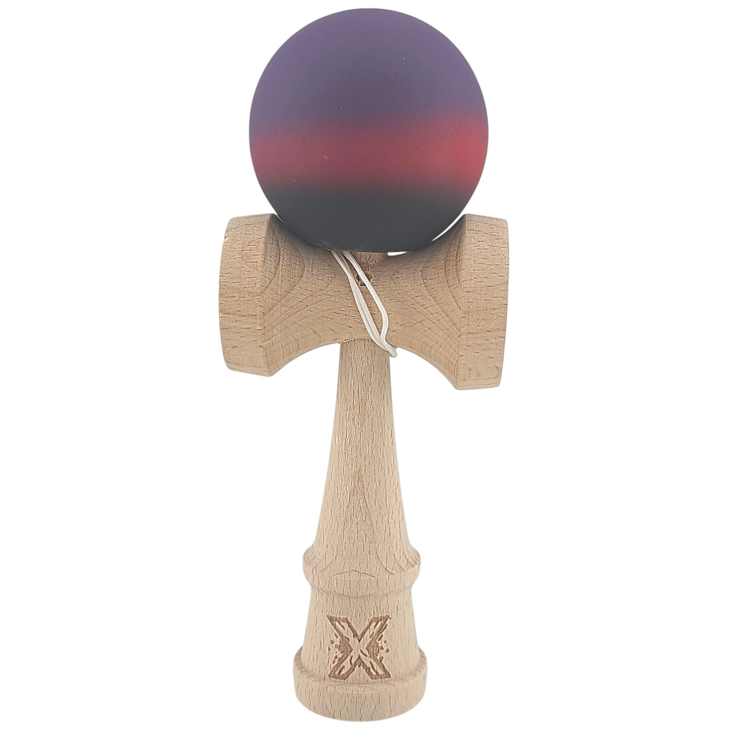 Kendama X Originala, Profesionala, din Lemn, Rubber Grip, 18 cm, Mov/Rosu/Negru