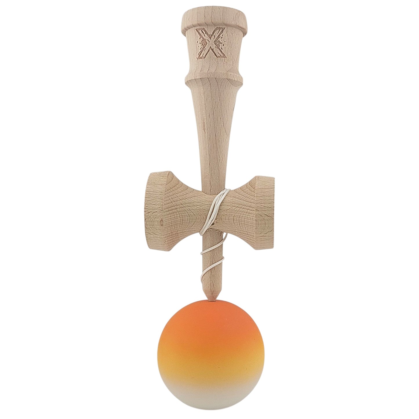 Kendama X Originala, Profesionala, din Lemn, Rubber Grip, 18 cm, Portocaliu/Galben/Alb