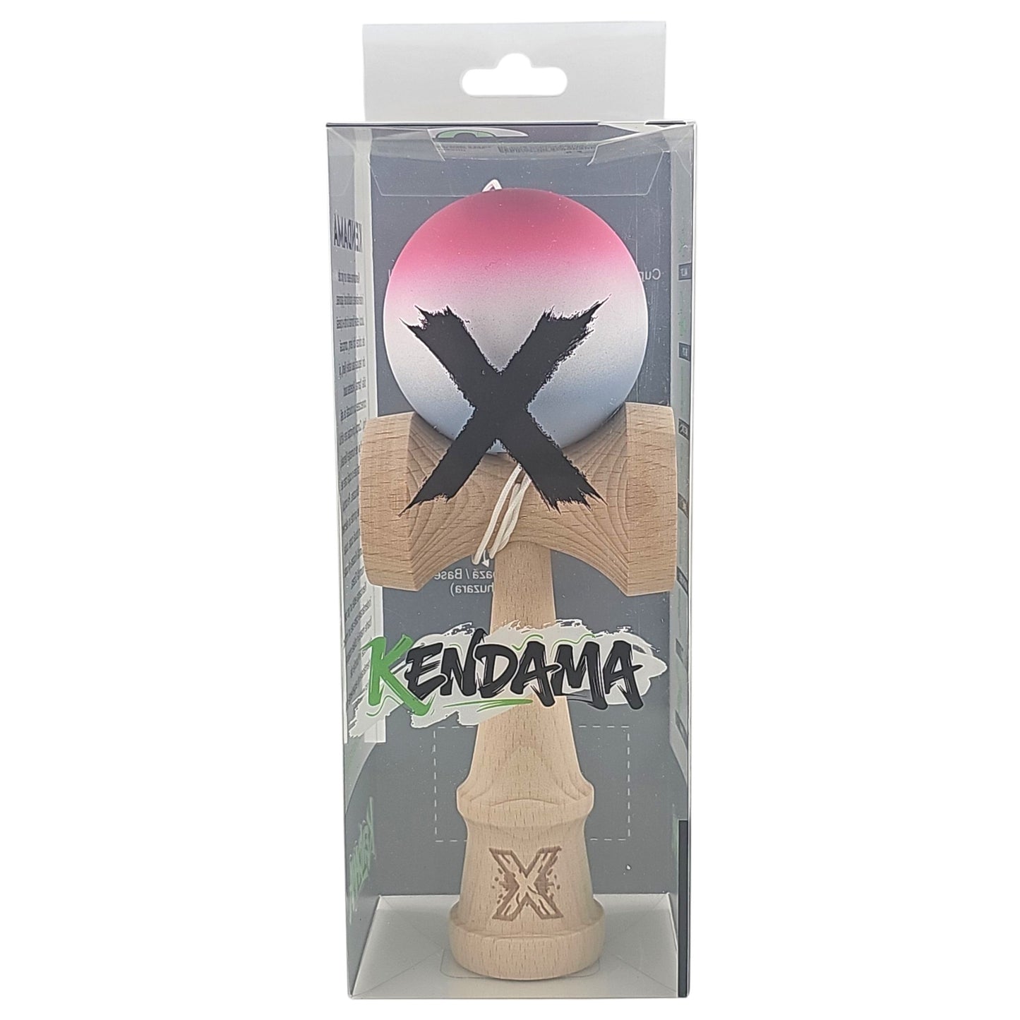 Kendama X Originala, Profesionala, din Lemn, Rubber Grip, 18 cm, Roz/Alb/Gri