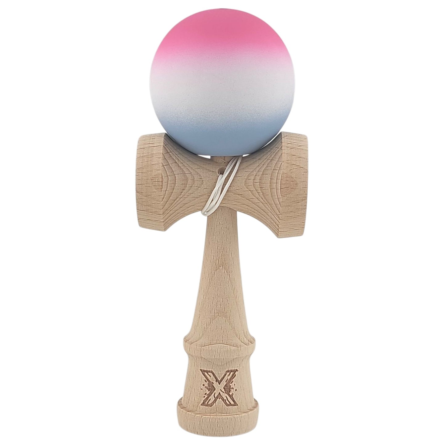 Kendama X Originala, Profesionala, din Lemn, Rubber Grip, 18 cm, Roz/Alb/Gri