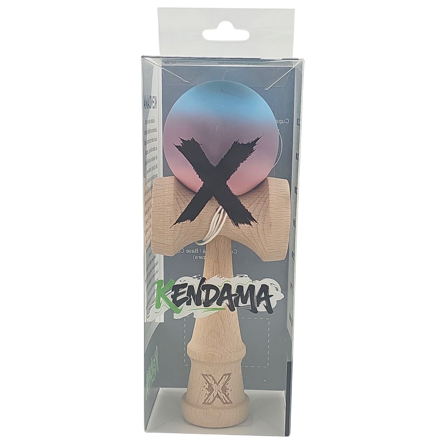 Kendama X Originala, Profesionala, din Lemn, Rubber Grip, 18 cm, Roz/Mov/Albastru
