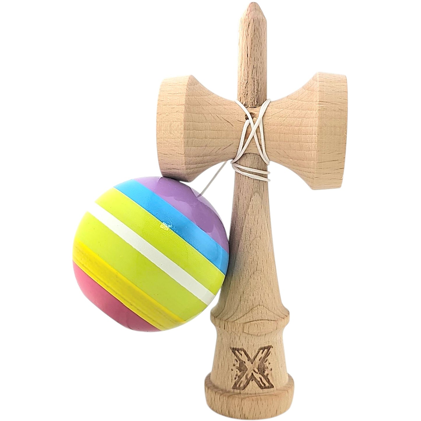 Kendama X Originala, Profesionala, din Lemn, Super Sticky, 18 cm, Multicolor