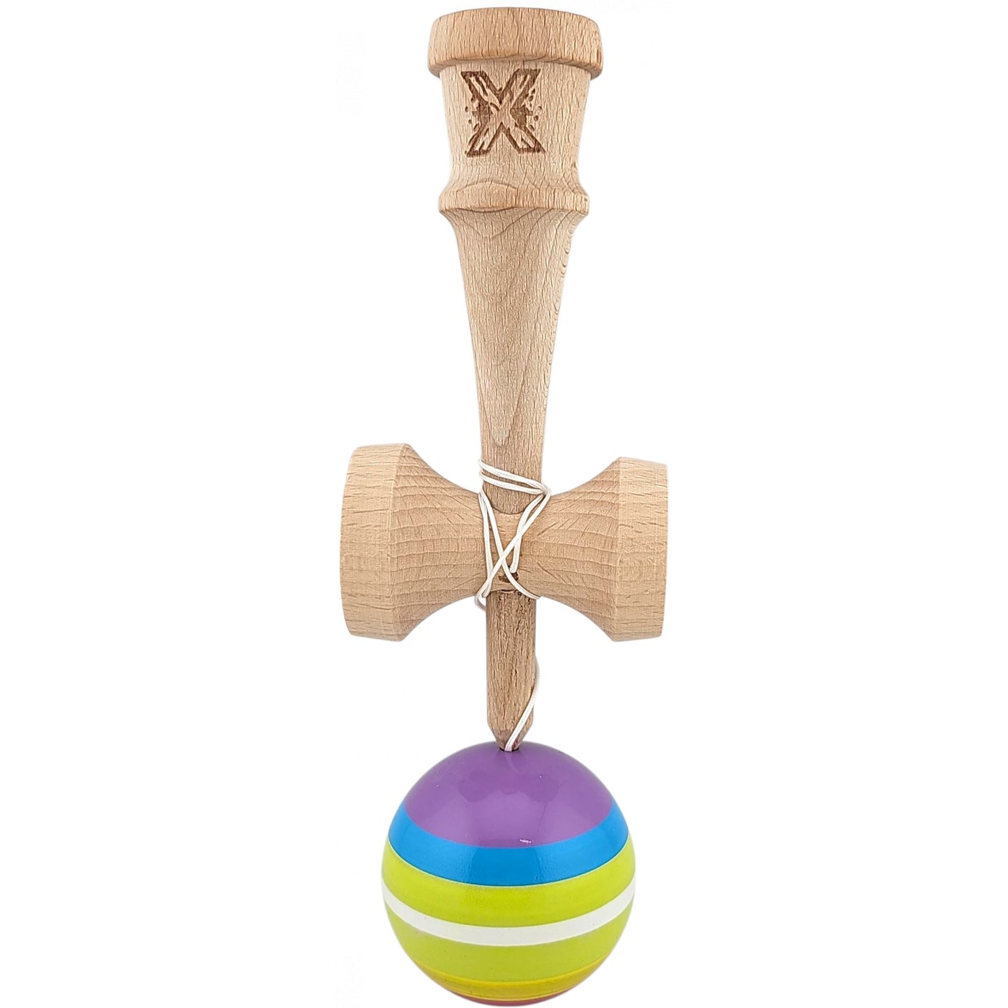 Kendama X Originala, Profesionala, din Lemn, Super Sticky, 18 cm, Multicolor