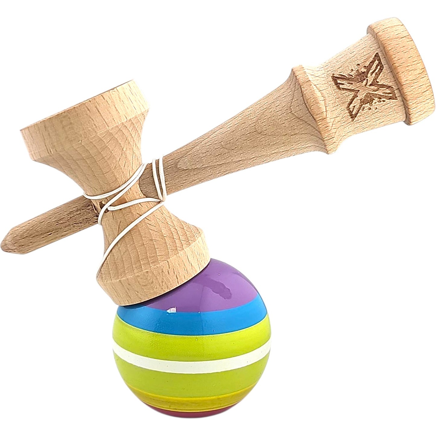 Kendama X Originala, Profesionala, din Lemn, Super Sticky, 18 cm, Multicolor