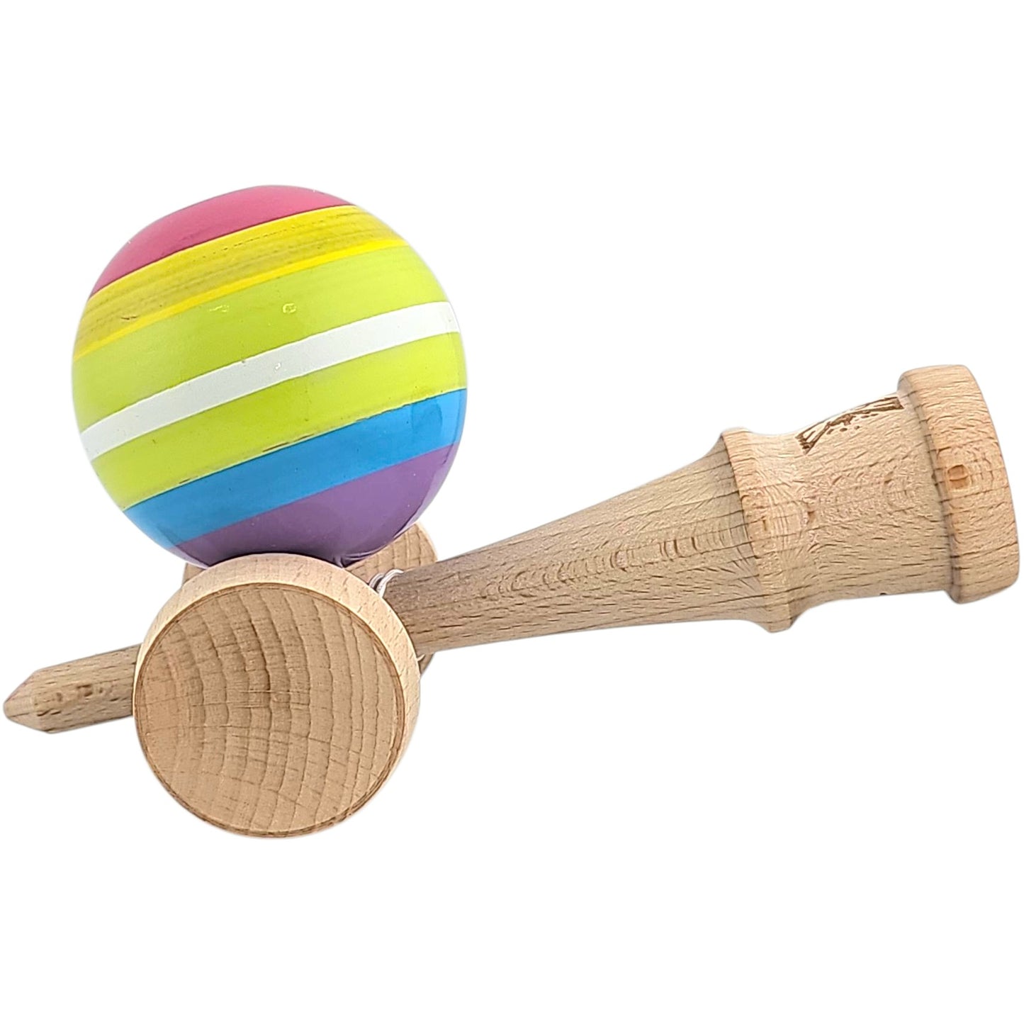 Kendama X Originala, Profesionala, din Lemn, Super Sticky, 18 cm, Multicolor