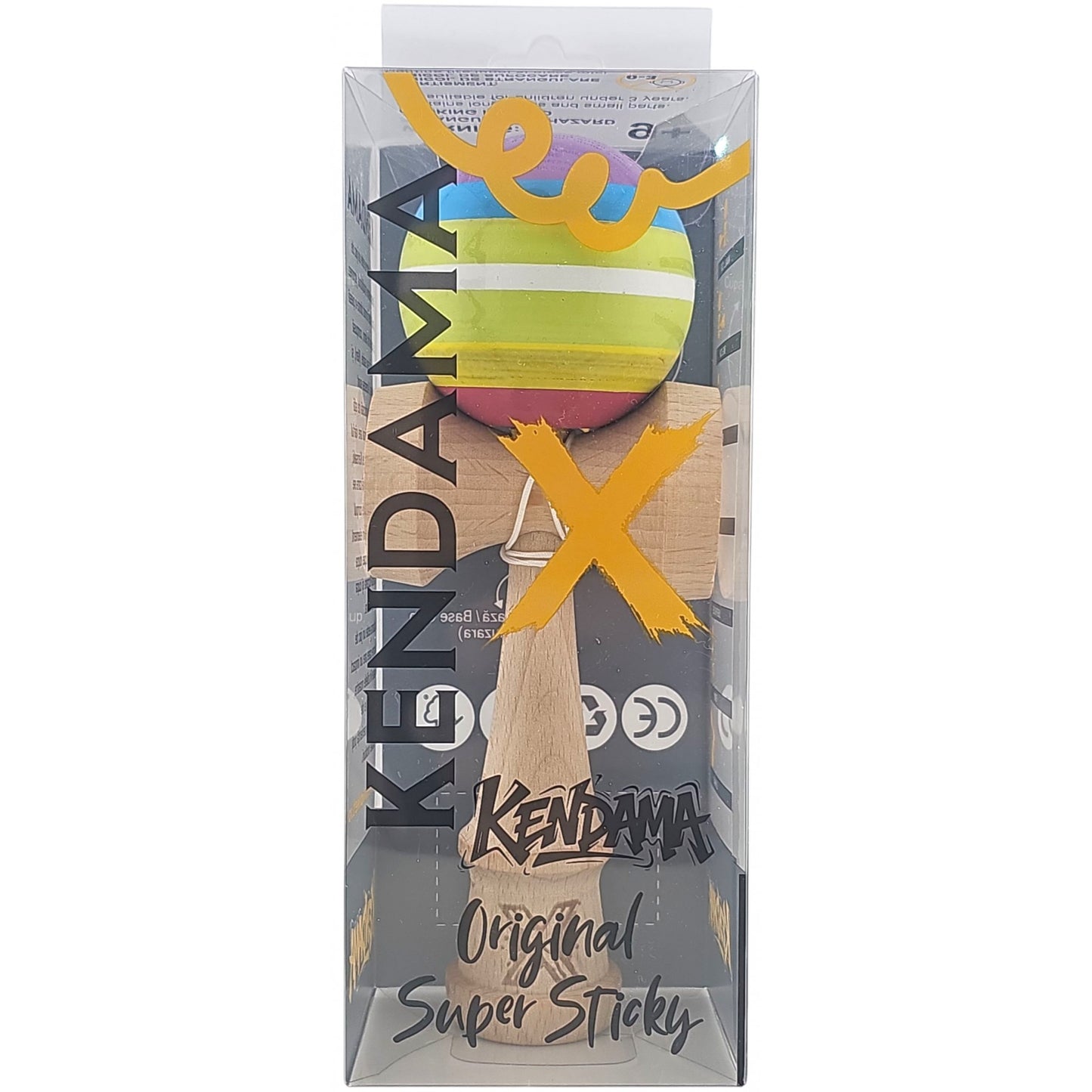 Kendama X Originala, Profesionala, din Lemn, Super Sticky, 18 cm, Multicolor