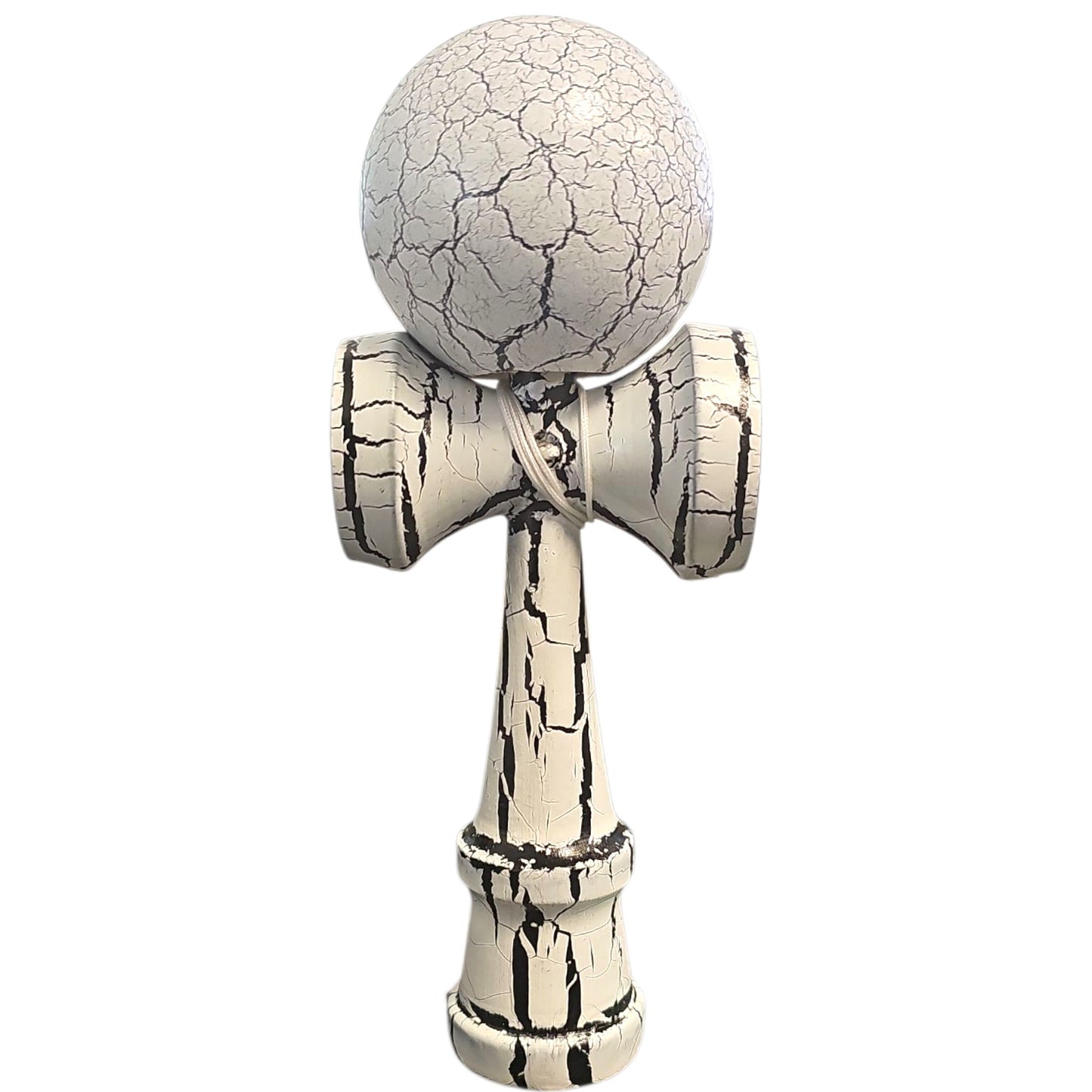 Kendama X Originala, Profesionala, Cracked, din Lemn, 18 cm, Alb/Negru