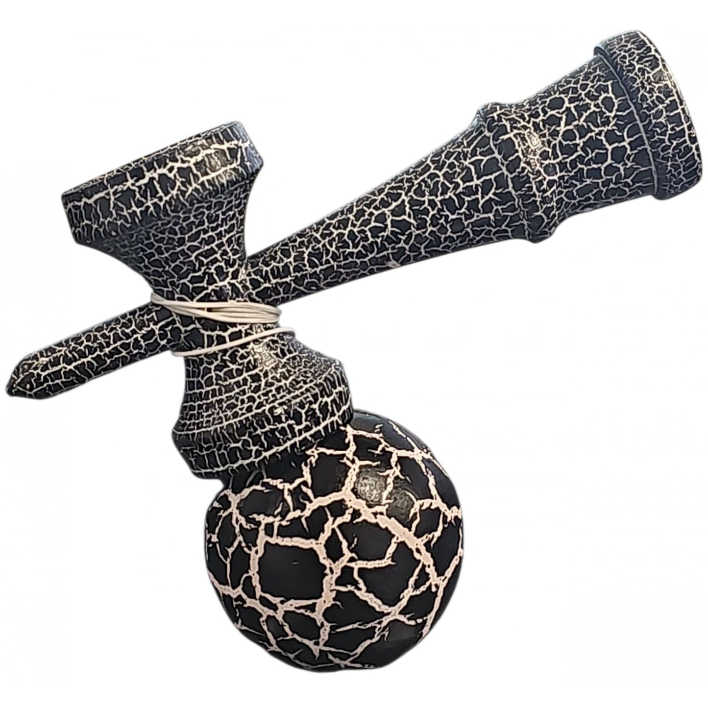 Kendama X Originala, Profesionala, Cracked, din Lemn, 18 cm, Negru Alb