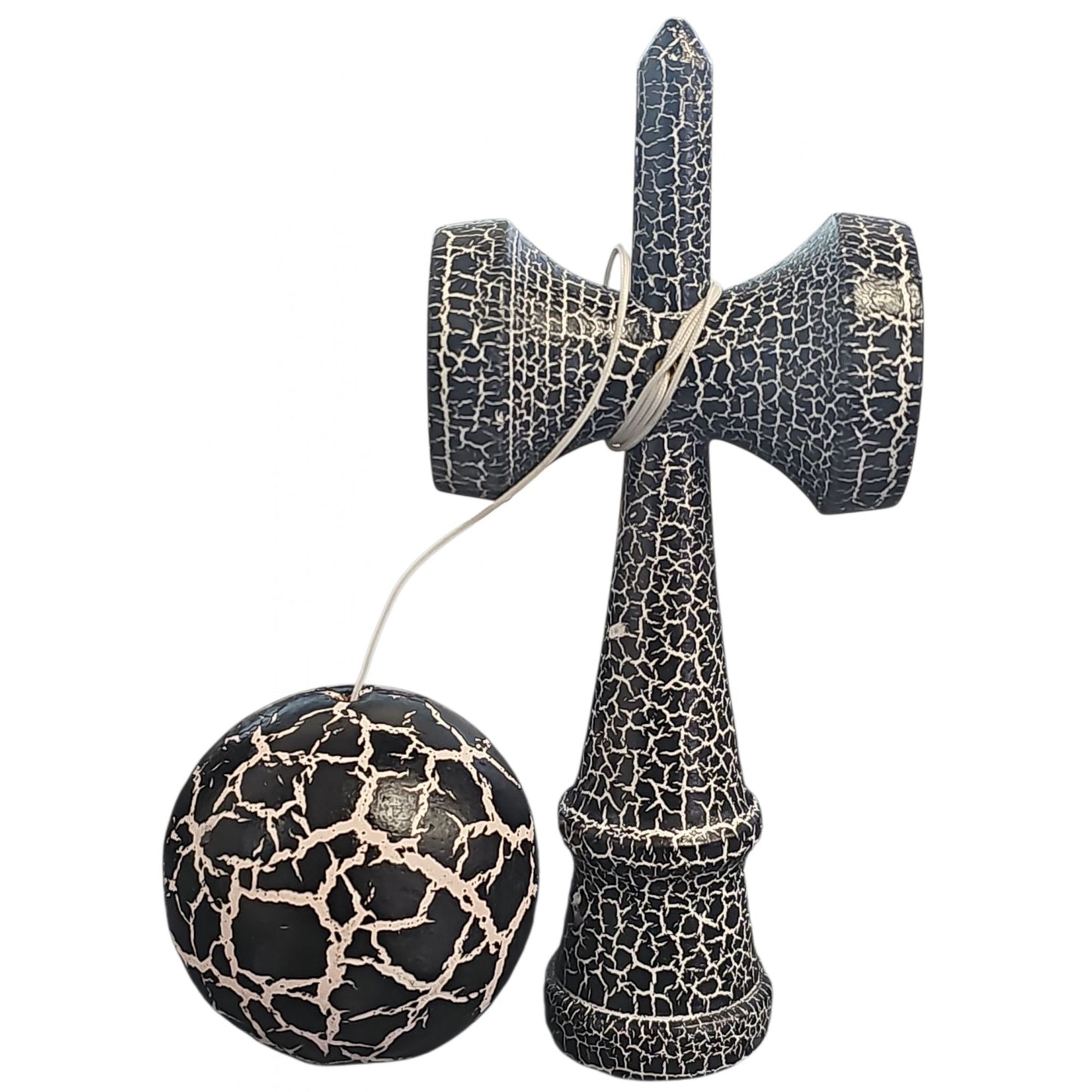 Kendama X Originala, Profesionala, Cracked, din Lemn, 18 cm, Negru Alb