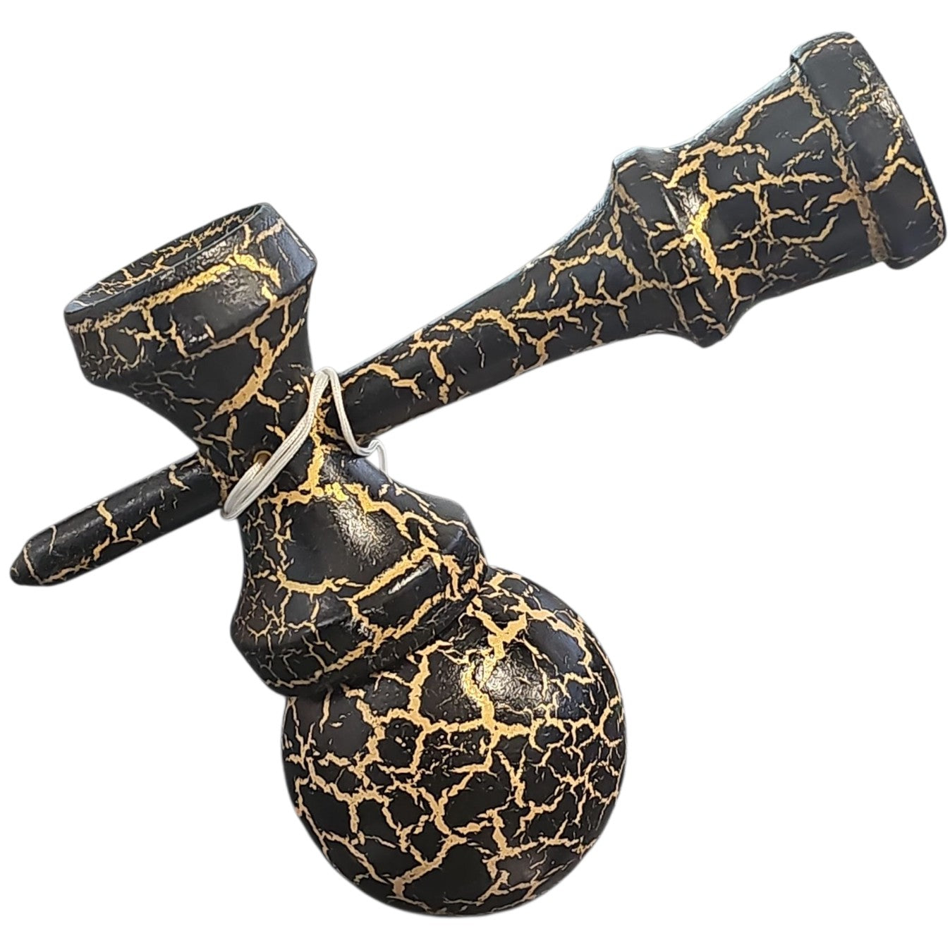 Kendama X Originala, Profesionala, Cracked, din Lemn, 18 cm, Negru/Auriu