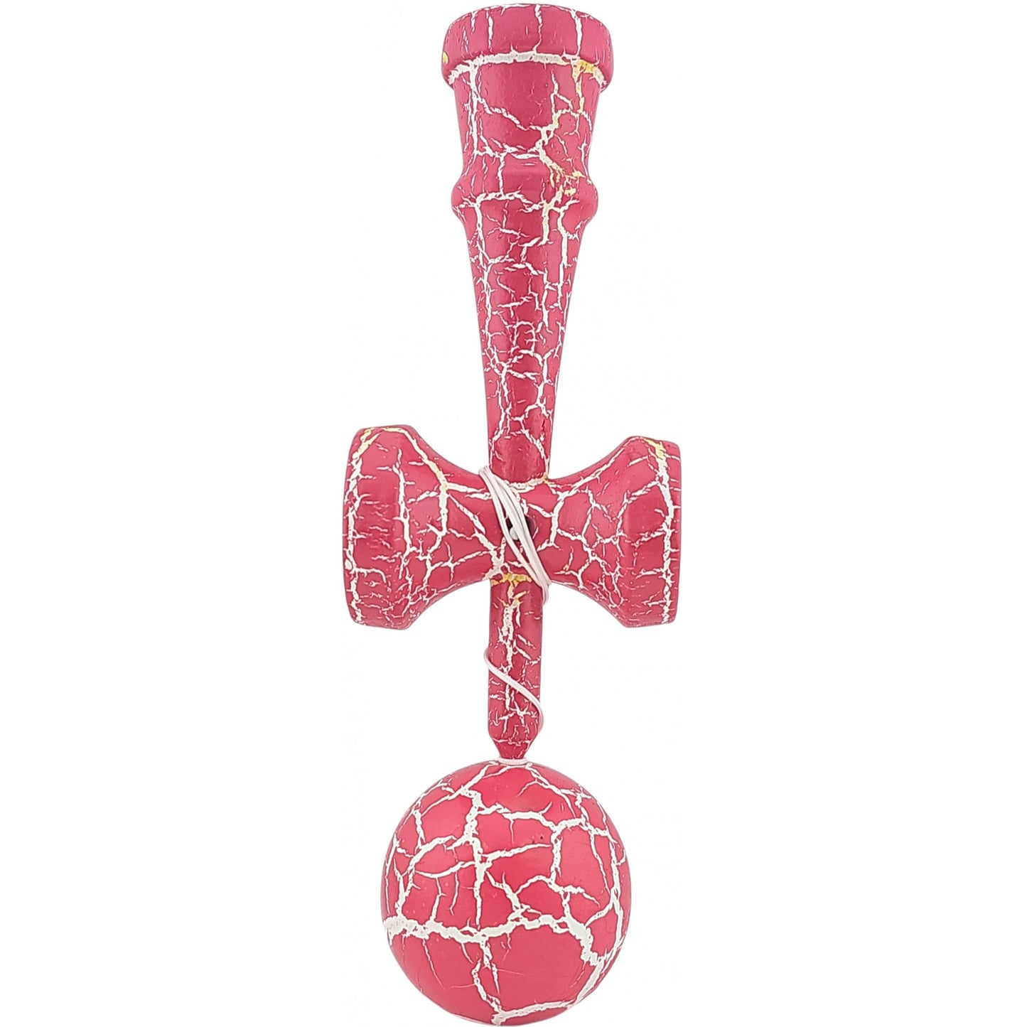 Kendama X Originala, Profesionala, Cracked, din Lemn, 18 cm, Roz Aprins/Alb