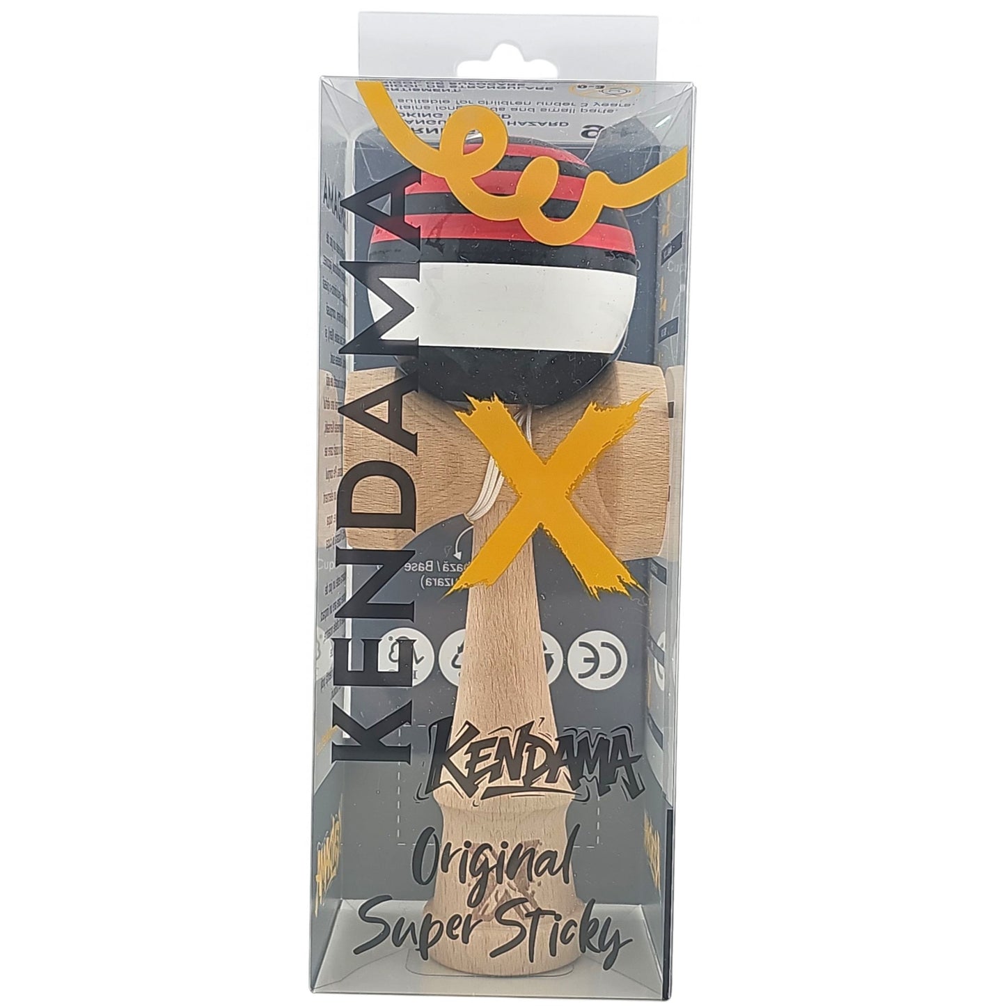 Kendama X Originala, Profesionala, din Lemn, Super Sticky, 18 cm, Rosu/Negru/Alb