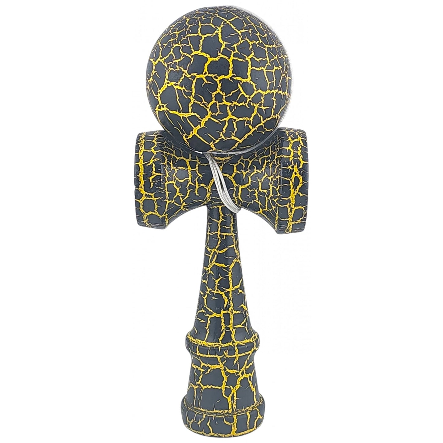 Kendama X Originala, Profesionala, Kendama Cracked, din Lemn – 18 cm, Crack Negru/Galben