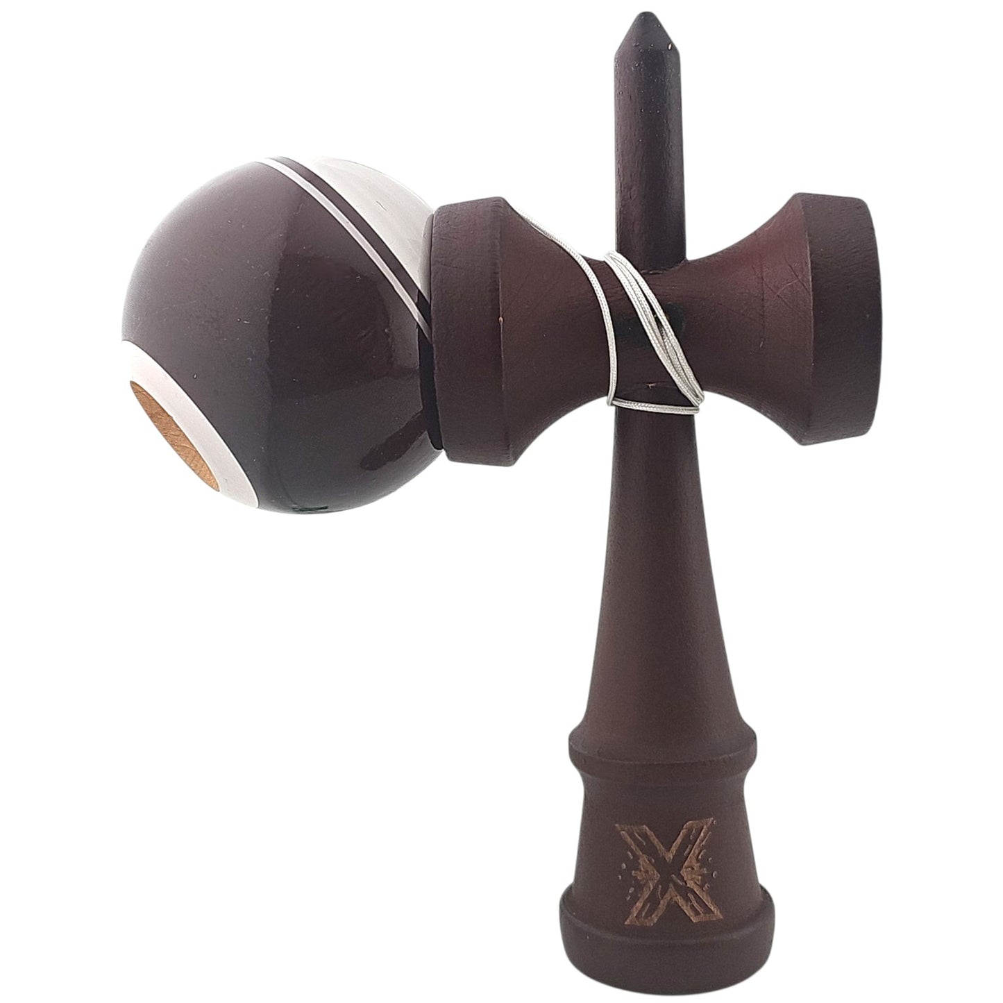 Kendama X Originala, Profesionala Limited, din Lemn, Super Sticky, 18 cm, Alb/Maro inchis