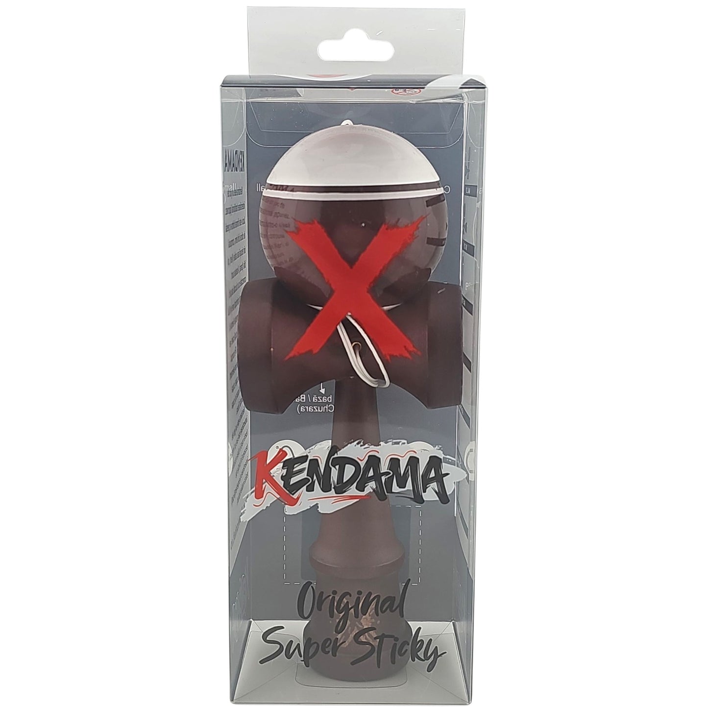 Kendama X Originala, Profesionala Limited, din Lemn, Super Sticky, 18 cm, Alb/Maro inchis