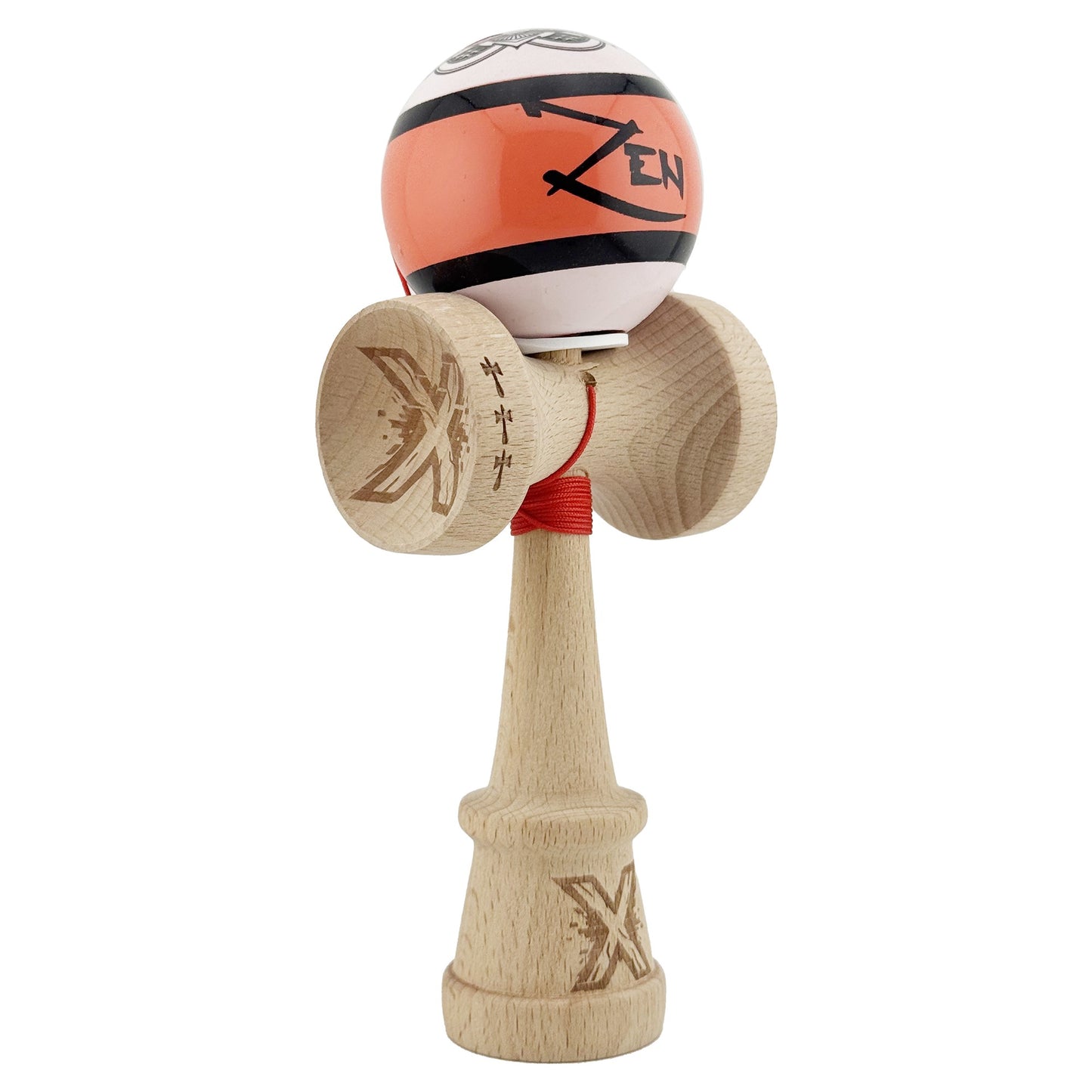 Kendama X Zen Series Originala, Profesionala, Super Sticky, Gaura in Baza, Cupe Mari KING SIZE V3,Rulment Metalic, din lemn 18 cm, Ata 55 cm, Coral