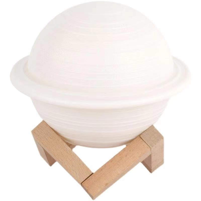 Lampa de Veghe, Model Planeta Saturn, 3D, Lumina Alb Cald, Suport din Plastic, cu Baterii, 13 cm, Alb