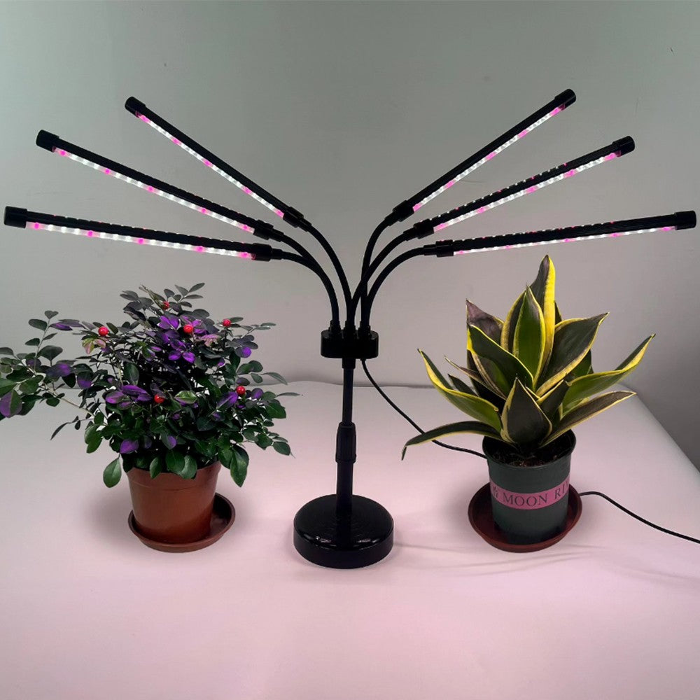 Lampa UV pentru cresterea plantelor,  conectare la retea, 30W, 6 capete, 108 LED-uri, ajustabila pana la 68.5 cm, Lumina Alb Mov