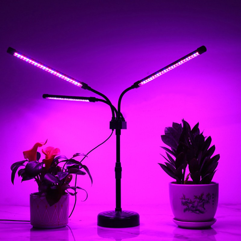 Lampa UV pentru cresterea plantelor, Alimentare cu USB, 15W, 3 capete, 72 LED-uri, 9 nivele lumina, Timer, Inaltime Ajustabila pana la 65 cm Lumina Mov