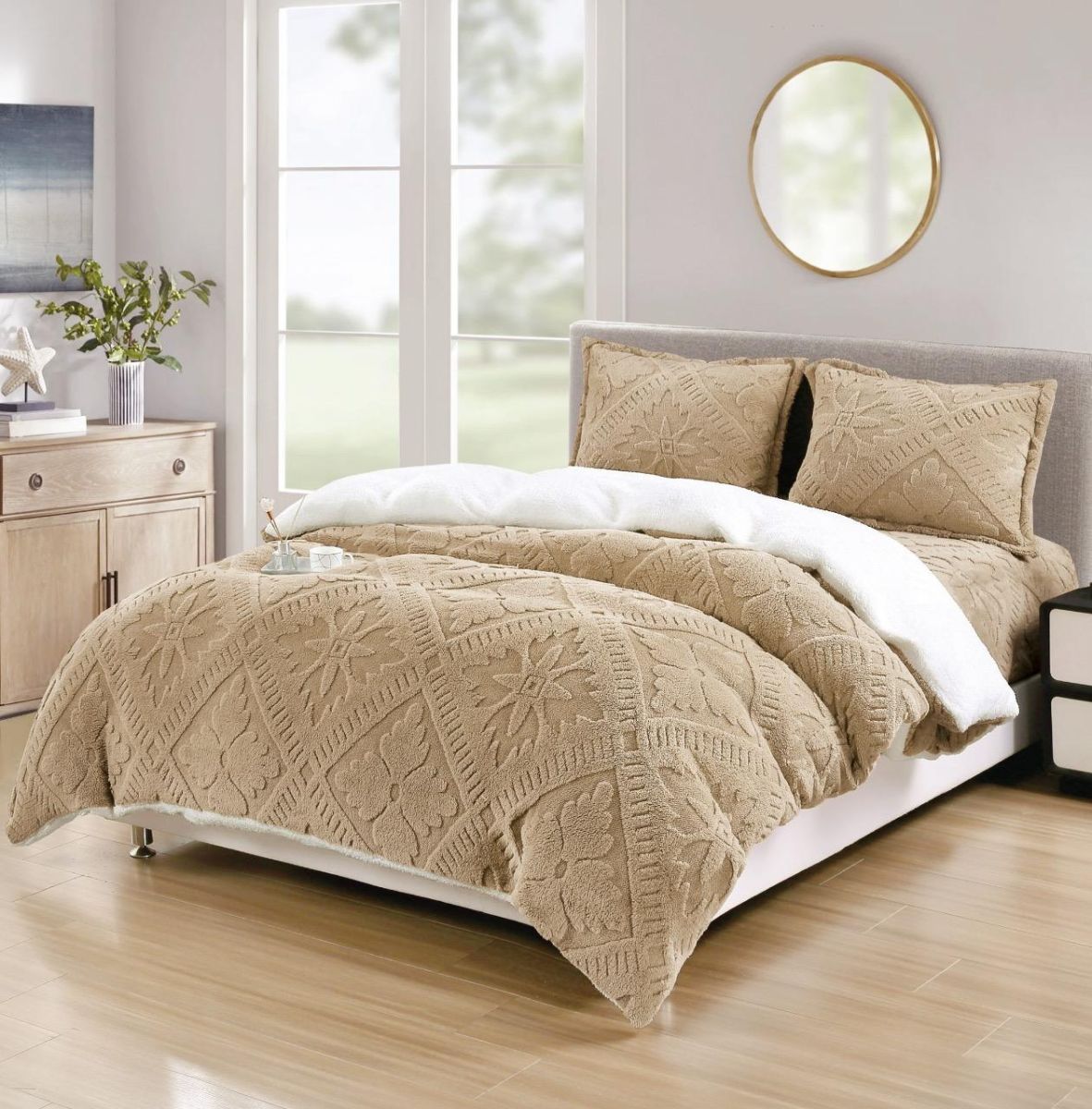 Lenjerii Cocolino, 4 Piese, cu Blanita, Cearceaf de Pat cu Elastic, Confort Termic Superior, Material Moale și Durabil, Imprimat 3D Elegant