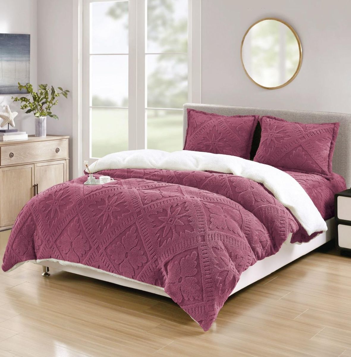 Lenjerii Cocolino, 4 Piese, cu Blanita, Cearceaf de Pat cu Elastic, Confort Termic Superior, Material Moale și Durabil, Imprimat 3D Elegant