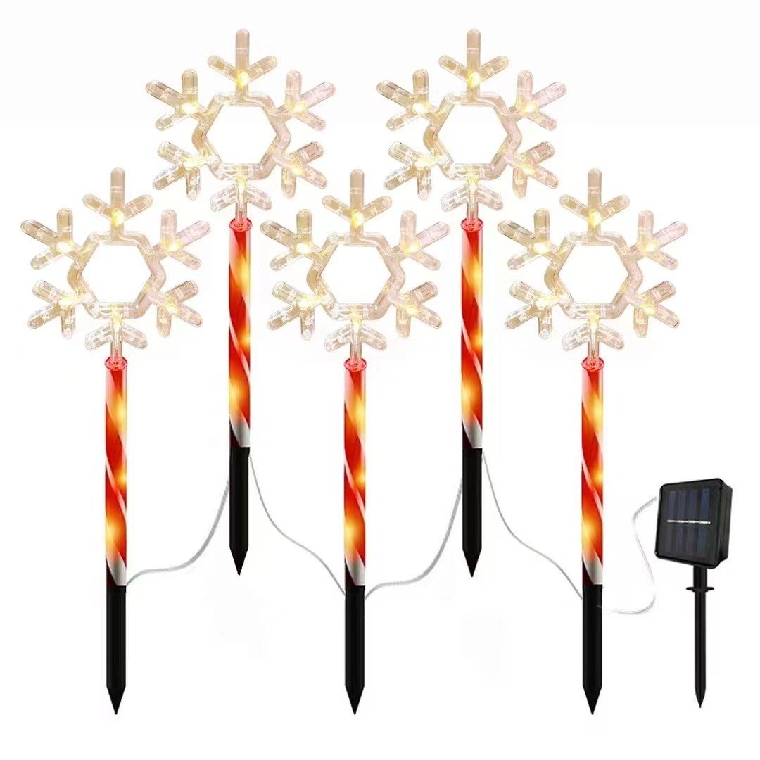 Set 5 X Acadele cu Fulg de Zapada de Exterior cu incarcare solara
