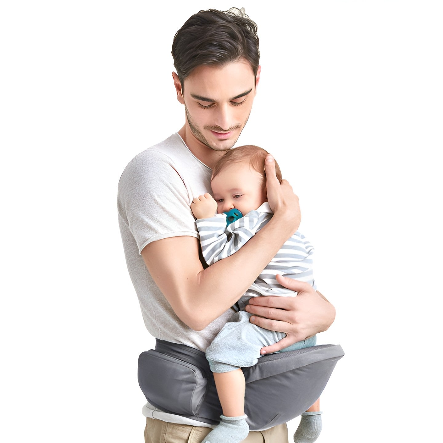 Marsupiu Ergonomic 3in1, pentru Bebelusi si Copii, 0-36 Luni, Bretele Reglabile pentru Umar si Sold, Inchidere Catarama, 125x25x14 cm, Gri