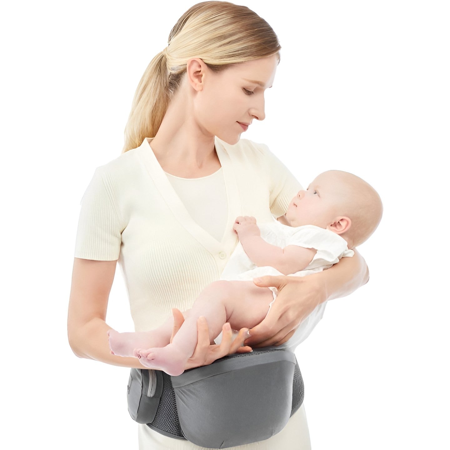 Marsupiu Ergonomic 3in1, pentru Bebelusi si Copii, 0-36 Luni, Bretele Reglabile pentru Umar si Sold, Inchidere Catarama, 125x25x14 cm, Gri