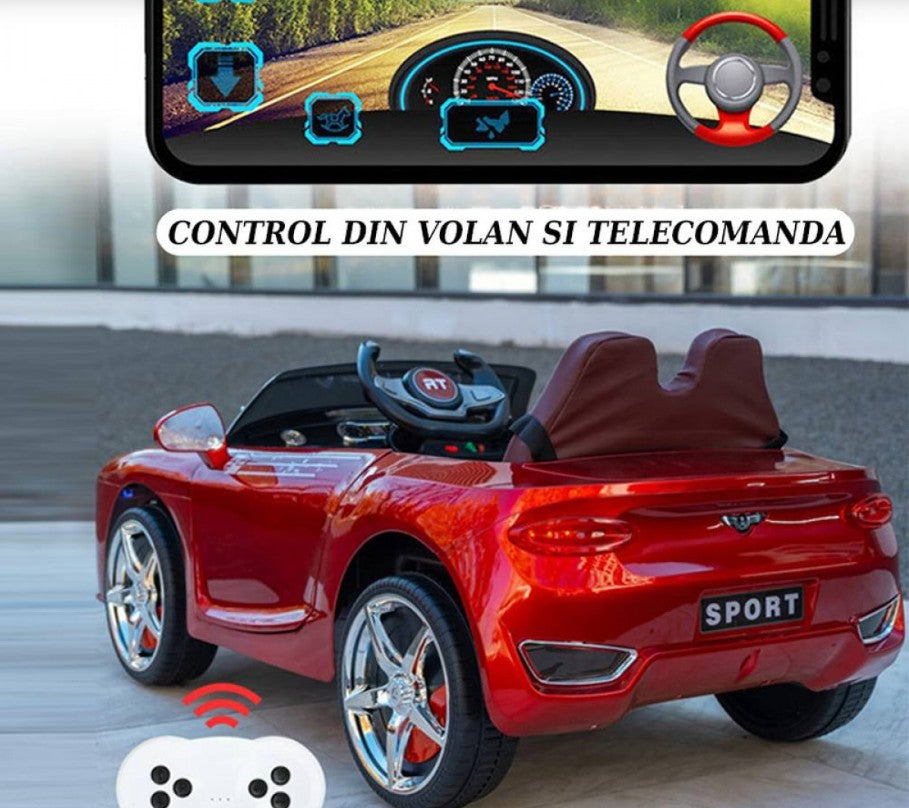Masina electrica copii 12V, control volan+acceleratie si telecomanda, BT si USB