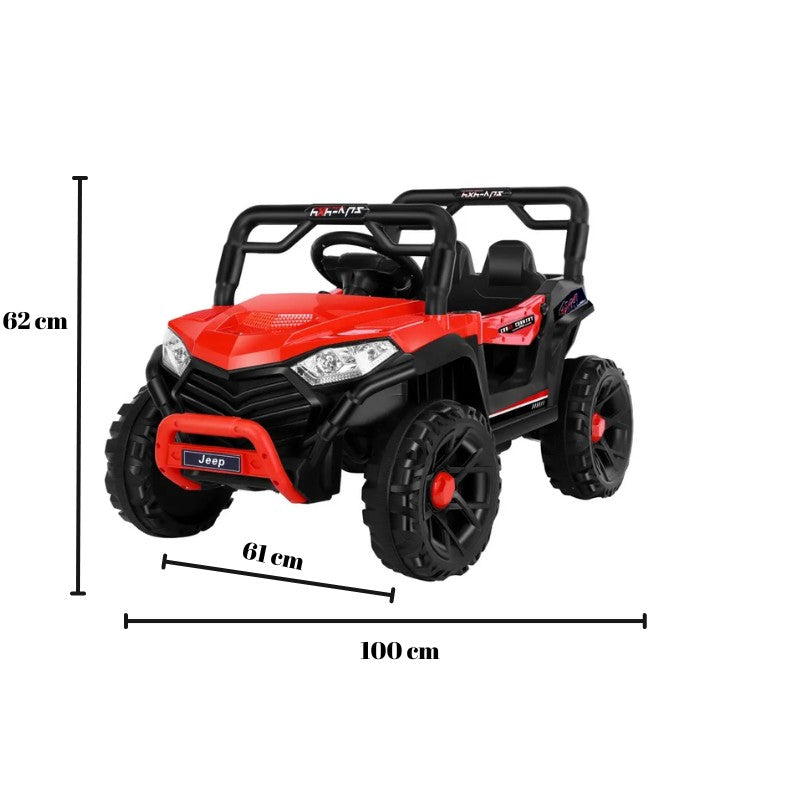 Masinuta Electrica, pe 4 Roti, Tip Jeep, cu Telecomanda Bluetooth, 2 Usi,cu Acumulator, Sistem Anti-Rasturnare, Sistem de Lumini si Sunet, 2-8 Ani, 100 x 61 x 62 cm, Rosu