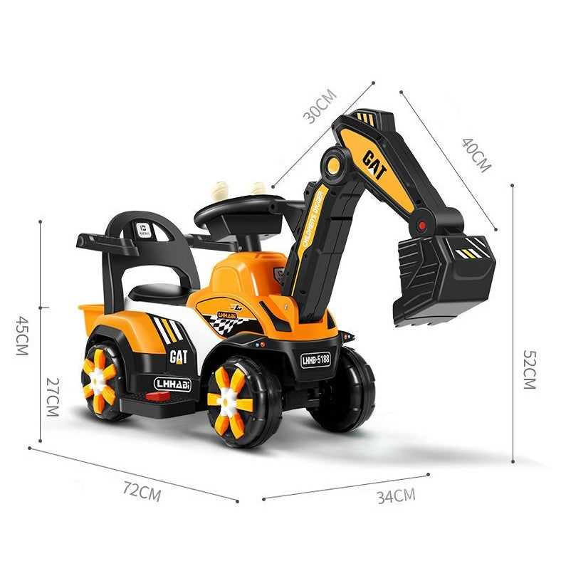 Masinuta Electrica, Tip Excavator, Brat Electric cu Maneta de Control, Spatar si Bare Laterale, Sistem Muzica si Lumini, 2-7 Ani, 72 x 34 x 45 cm, Portocaliu