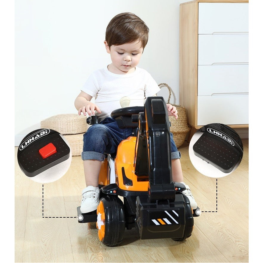 Masinuta Electrica, Tip Excavator, Brat Electric cu Maneta de Control, Spatar si Bare Laterale, Sistem Muzica si Lumini, 2-7 Ani, 72 x 34 x 45 cm, Portocaliu