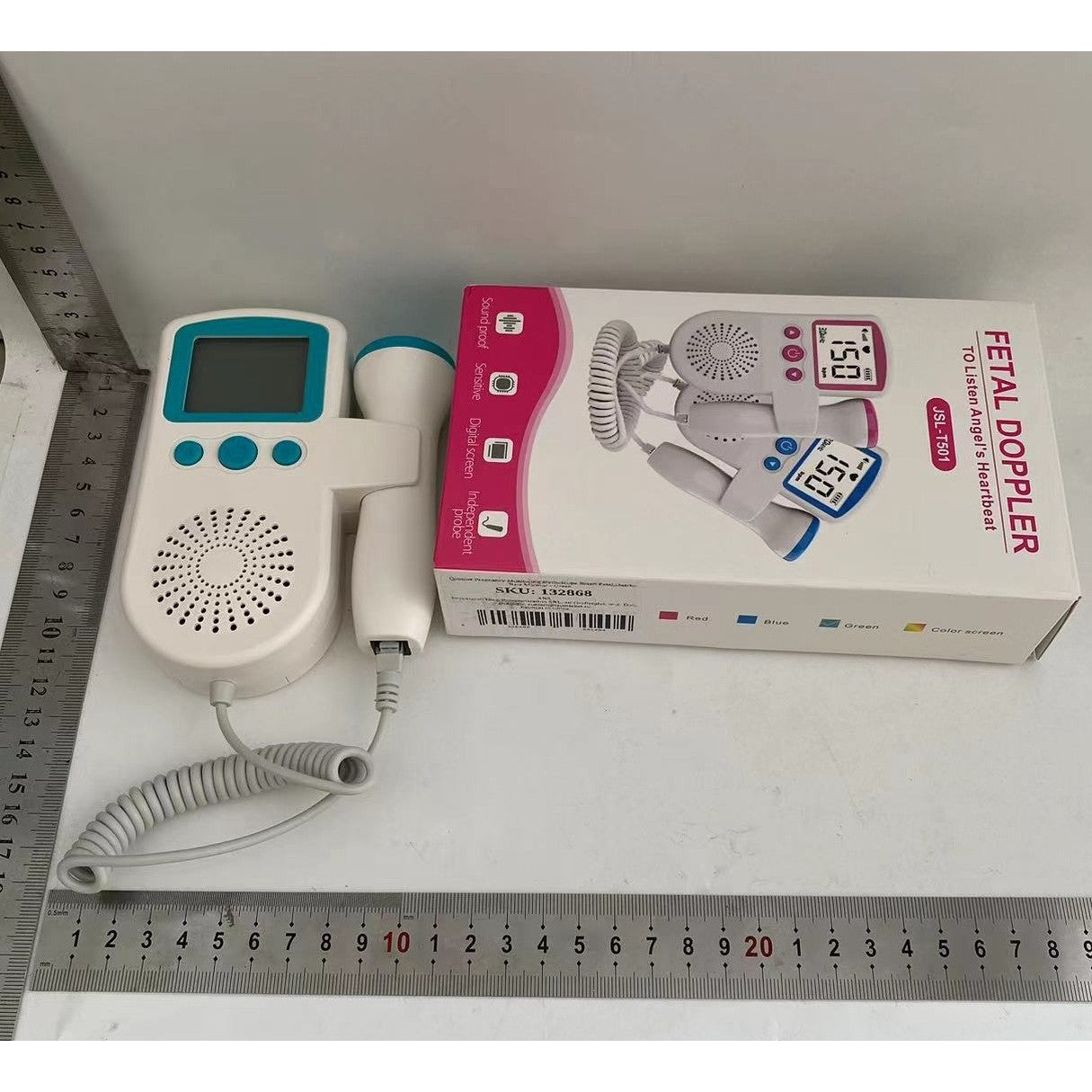 Monitor Fetal Doppler, Monitorizare Sarcina, Ritm Cardiac, Ecran LCD 4.5 cm, 2 x Baterii AA (neincluse), Portabil, din ABS, 12.8 x 9.6 x 3 cm, Utilizare de la 9 Saptamani