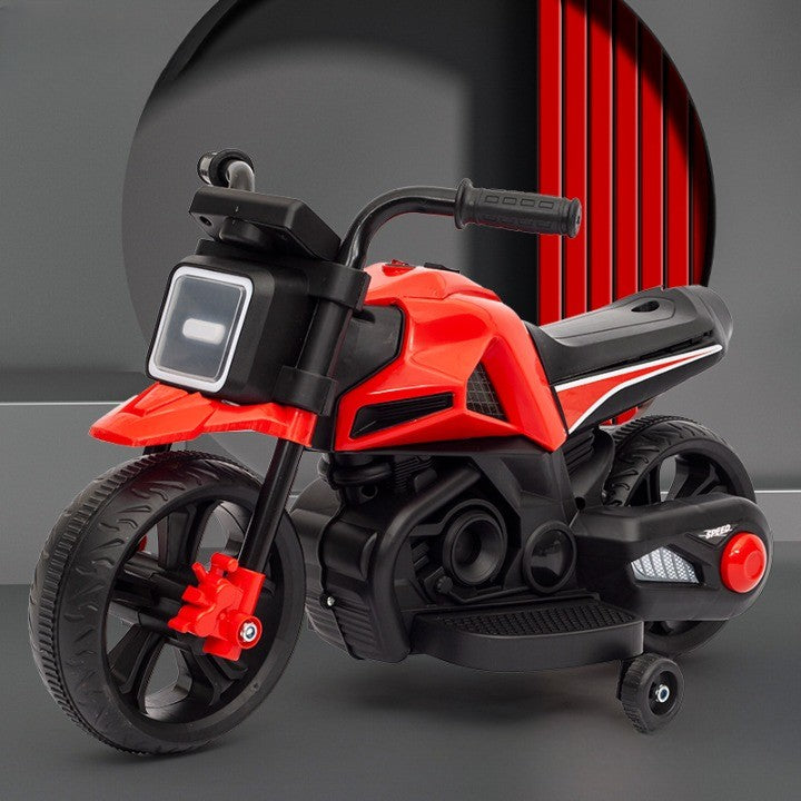 Motocicleta Electrica cu 2 Roti Mari si 2 Roti Ajutatoare, Acumulator Incarcare, Anti-Rasturnare, Lumini, Muzica, Motor:380, Baterie 6V4.5, 41.5x70x34 cm, 4.5 Kg, 3 Ani+, Alb Negru