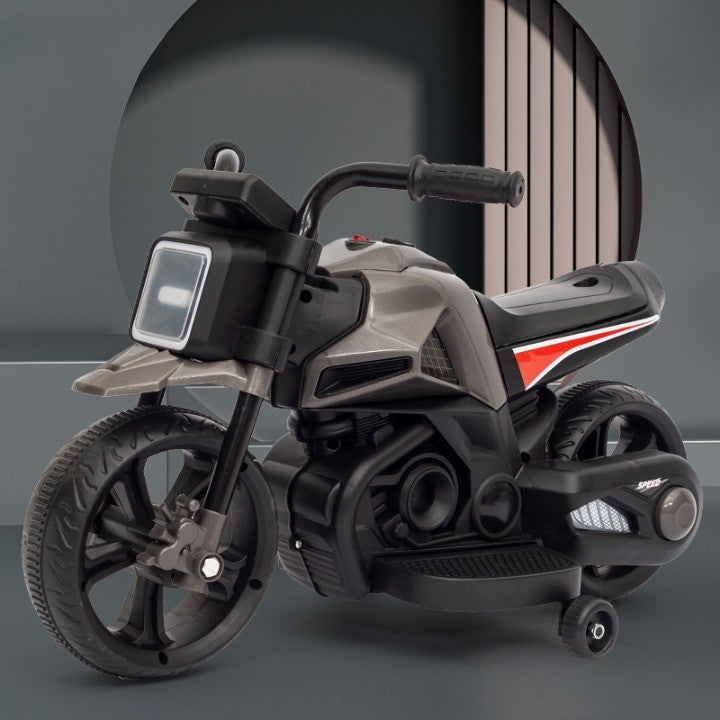 Motocicleta Electrica cu 2 Roti Mari si 2 Roti Ajutatoare, Acumulator Incarcare, Anti-Rasturnare, Lumini, Muzica, Motor:380, Baterie 6V4.5, 41.5x70x34 cm, 4.5 Kg, 3 Ani+, Alb Negru