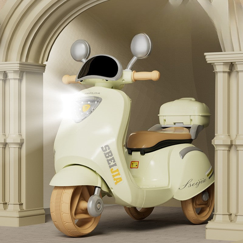 Motocicleta Electrica, cu Acumulator, Telecomanda, Bluetooth, cu Sistem Anti-Rasturnare, Sistem de Lumini si Sunet, 3-10 Ani, Bej