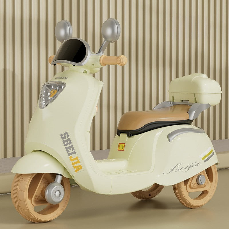Motocicleta Electrica, cu Acumulator, Telecomanda, Bluetooth, cu Sistem Anti-Rasturnare, Sistem de Lumini si Sunet, 3-10 Ani, Bej